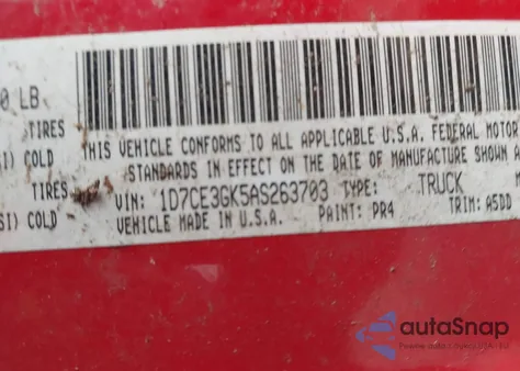 2010 Dodge Dakota Bighorn/Lonestar from USA, damaged, VIN 1D7CE3GK5AS263703